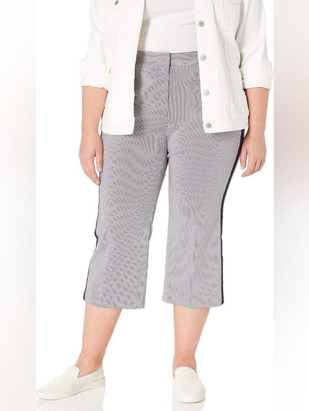Rachel Rachel Roy Elin Striped Navy Blue White Tailored Capri Pants Plus S18W - Picture 3 of 16